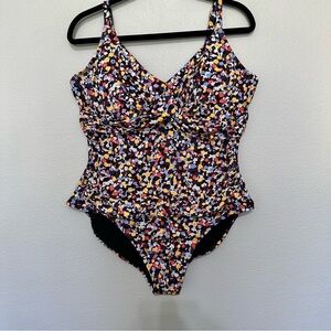 Floral Multi-Color One-Piece Swimsuit with V-Neck